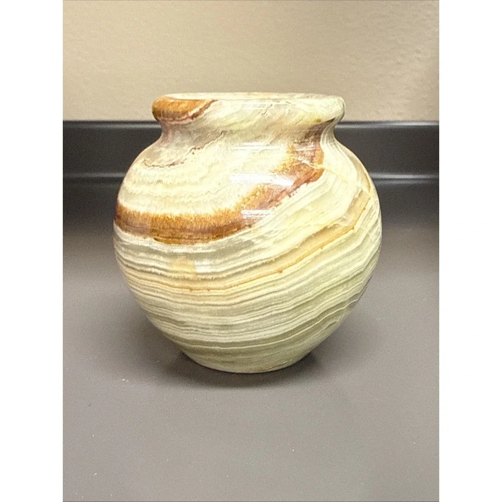Vintage Miniature‎ Lathe Turned Artisan Onyx Vase Multi Colored 2x2in
